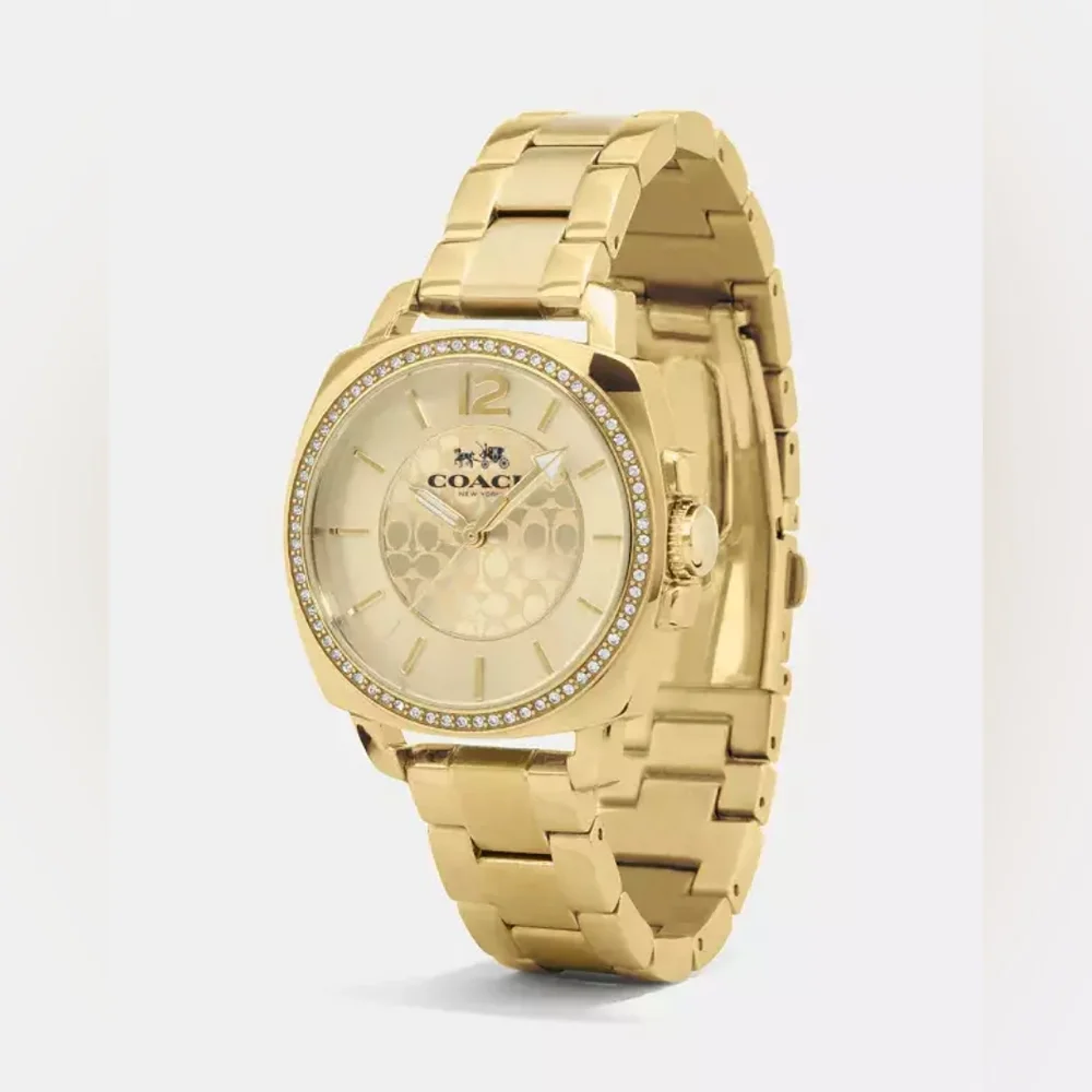 Coach Boyfriend 34 Mm Gold Plated Crystal Bracelet Watch